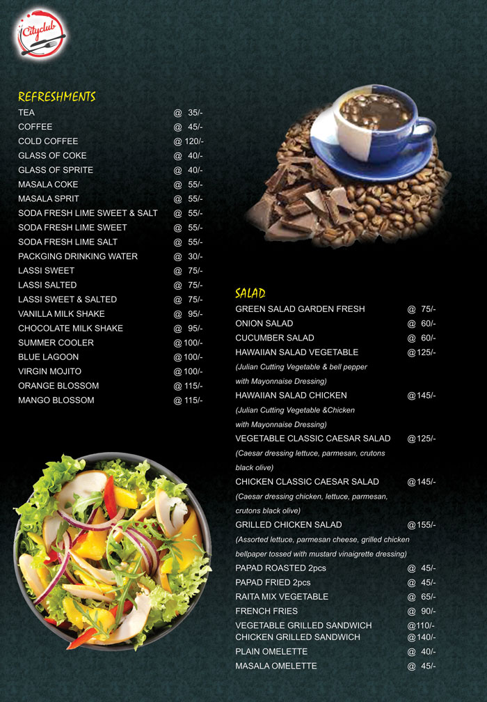 Hotel CityClub Menue Card